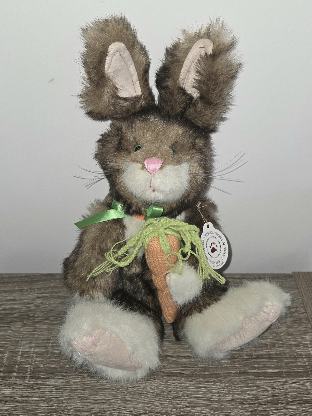 Vintage Boyds Plush Jointed Bunny Rabbit Holding Carrot and Orange Button 14"